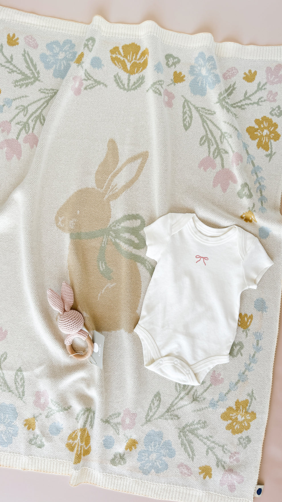 Pastel Floral Bunny Blanket l Organic Cotton - Pastel