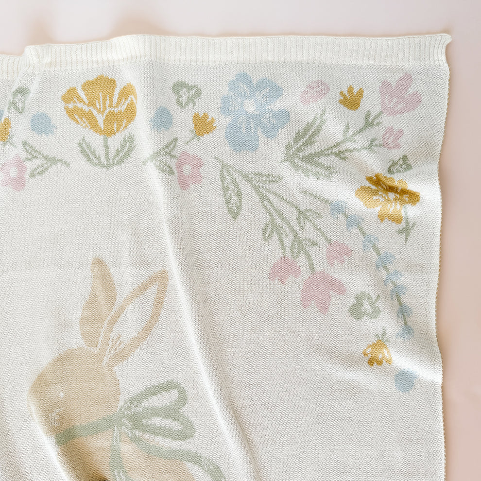 Pastel Floral Bunny Blanket l Organic Cotton - Pastel