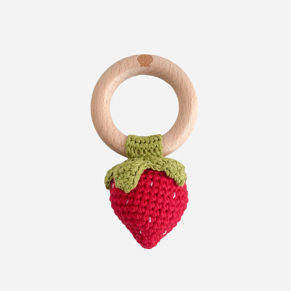 Cotton Crochet Baby Rattle Red Strawberry Teether