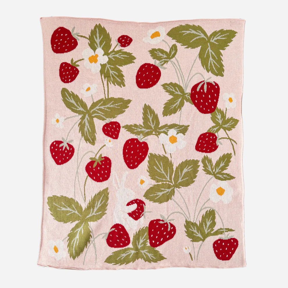 Organic Cotton Strawberry Bunny Blanket
