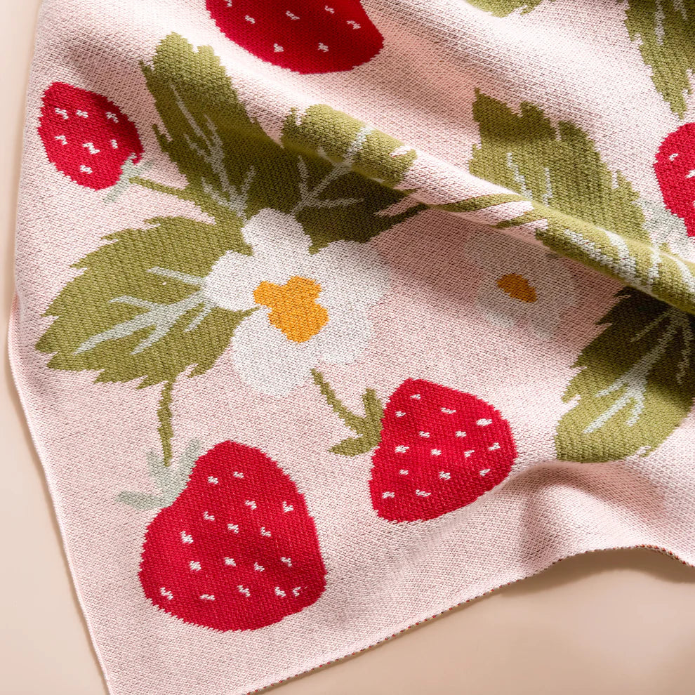 Organic Cotton Strawberry Bunny Blanket
