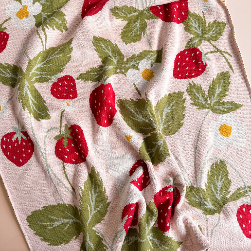 Organic Cotton Strawberry Bunny Blanket