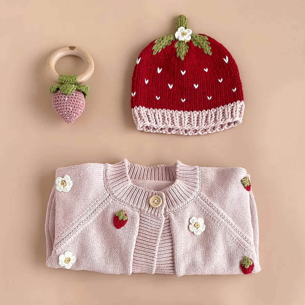 Blush Cotton Strawberry Flower Cardigan