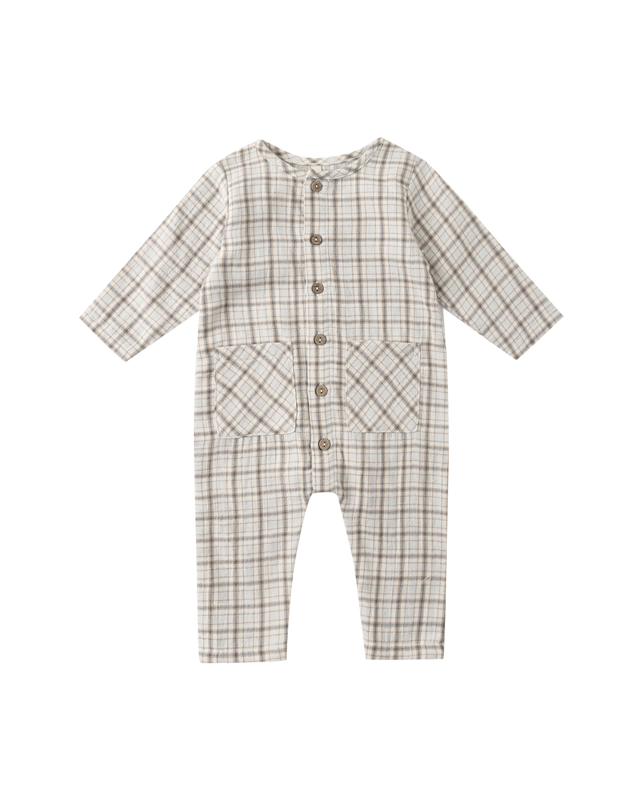 Pocketed Woven Jumpsuit l Blue Plaid