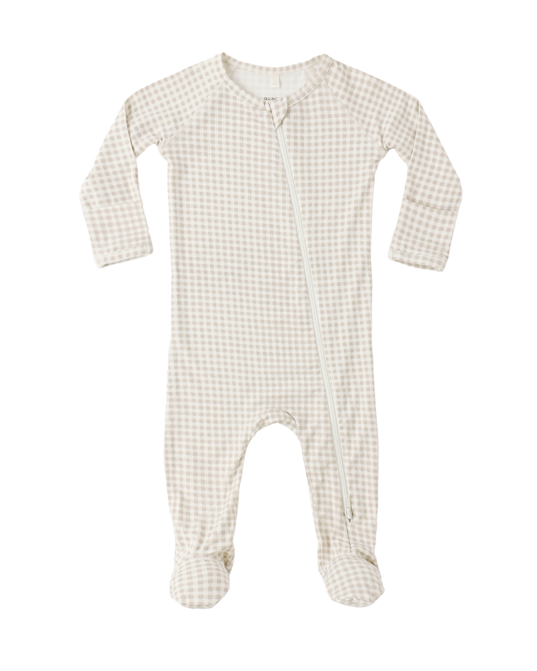 Bamboo Zip Footie l Oat Gingham